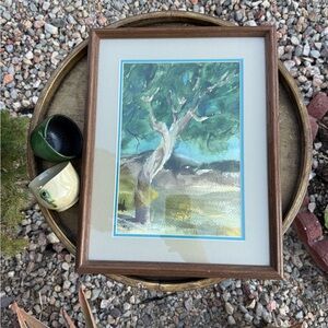 Green and Brown Tree Framed Signed Watercolour Painting
